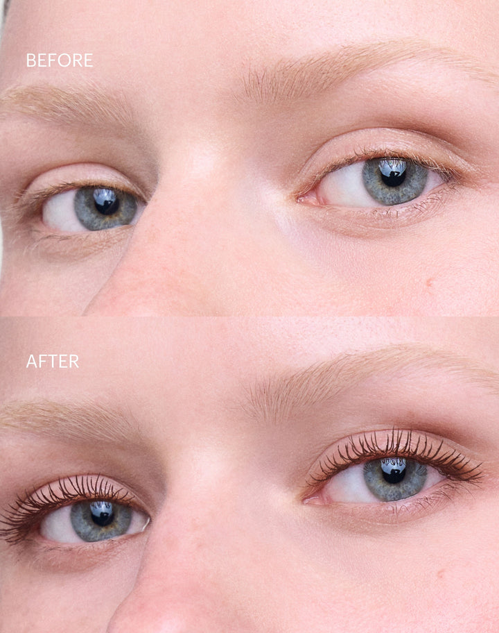 mascara; Brown: Before &V After of the Lengthening Day Mascara in Brown