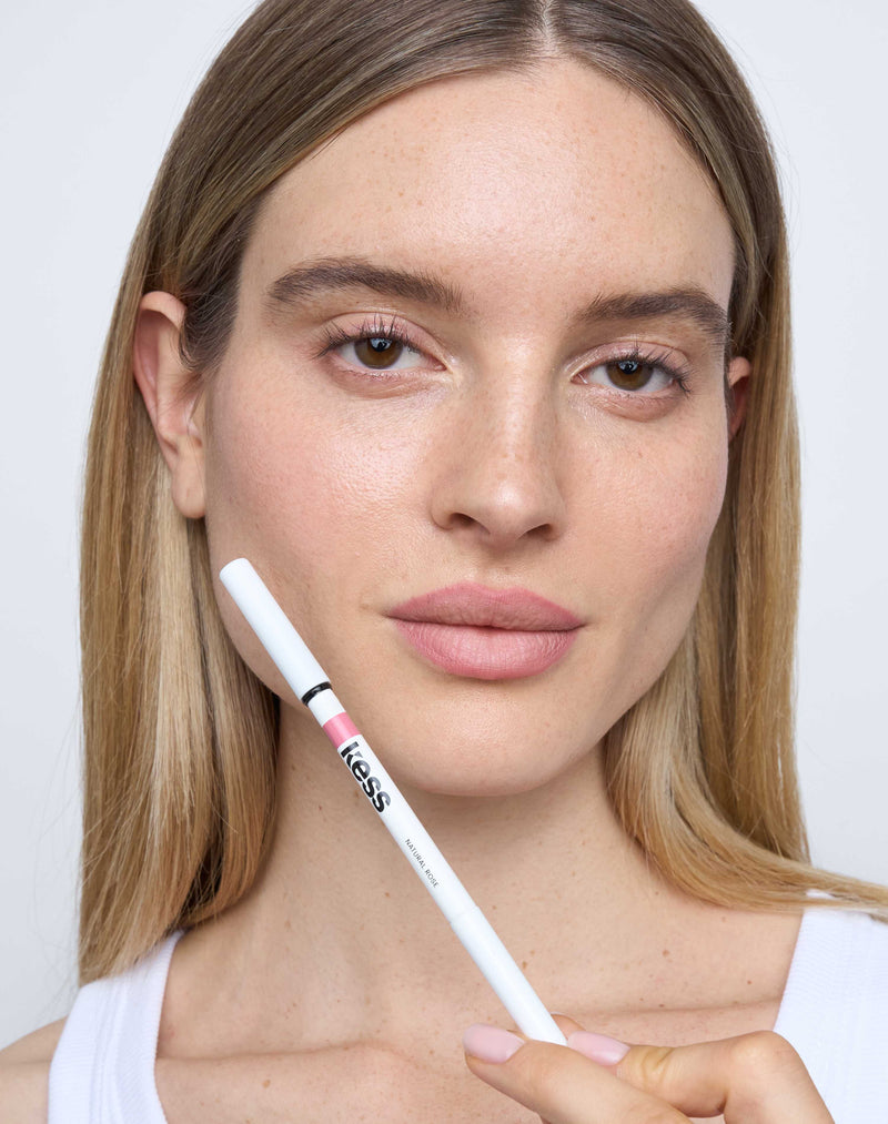 natural rose; Inga wears the Soft Shape Lip Liner in Natural Rose