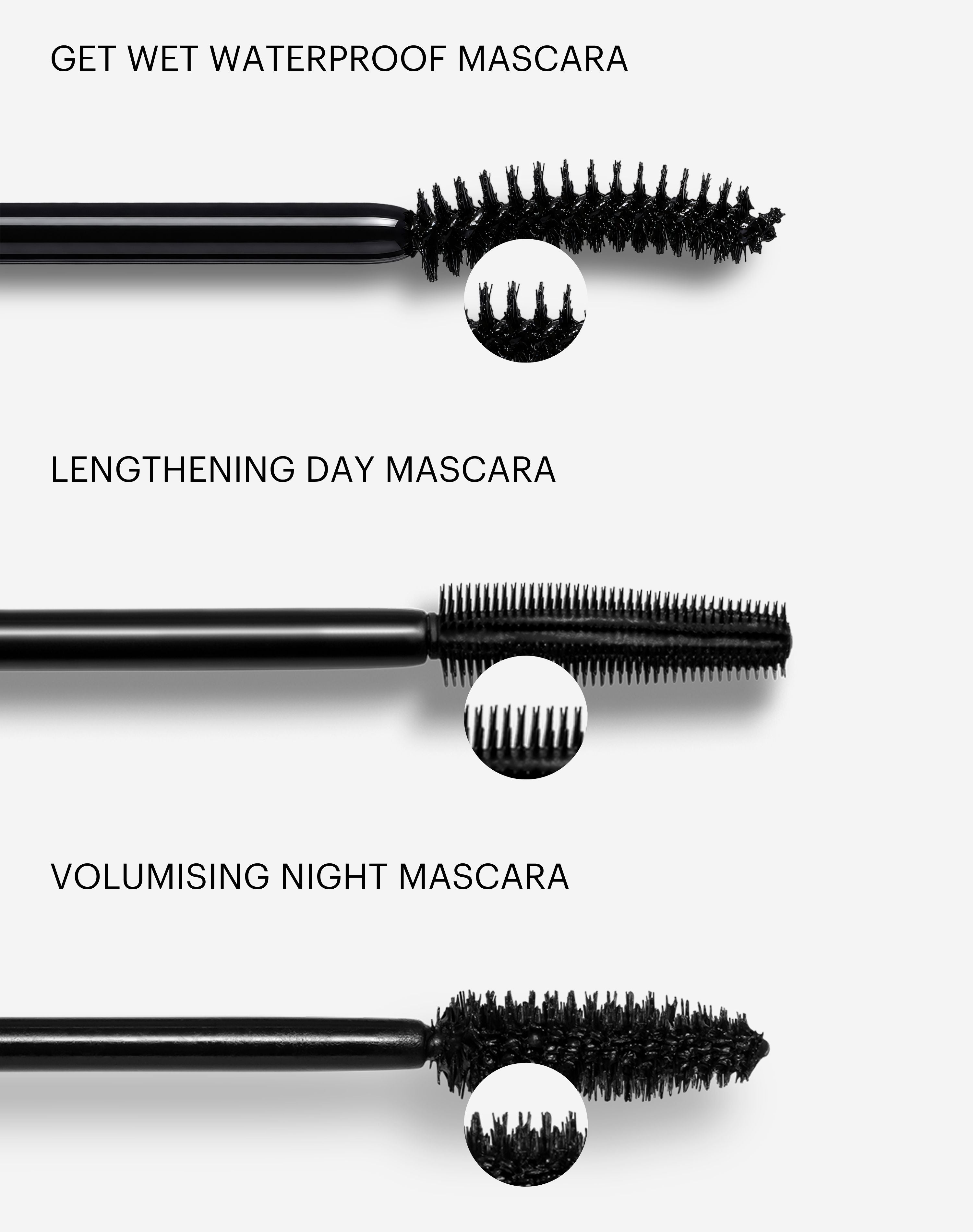 ; Brush comparison of our three Mascaras