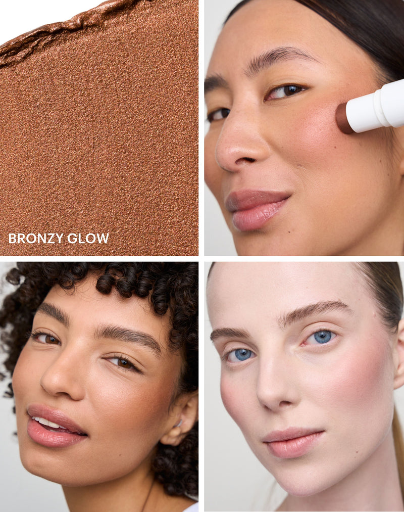 bronzy glow blush; 2-in-1 Glowy Blush: A coppery brown with a warm glow