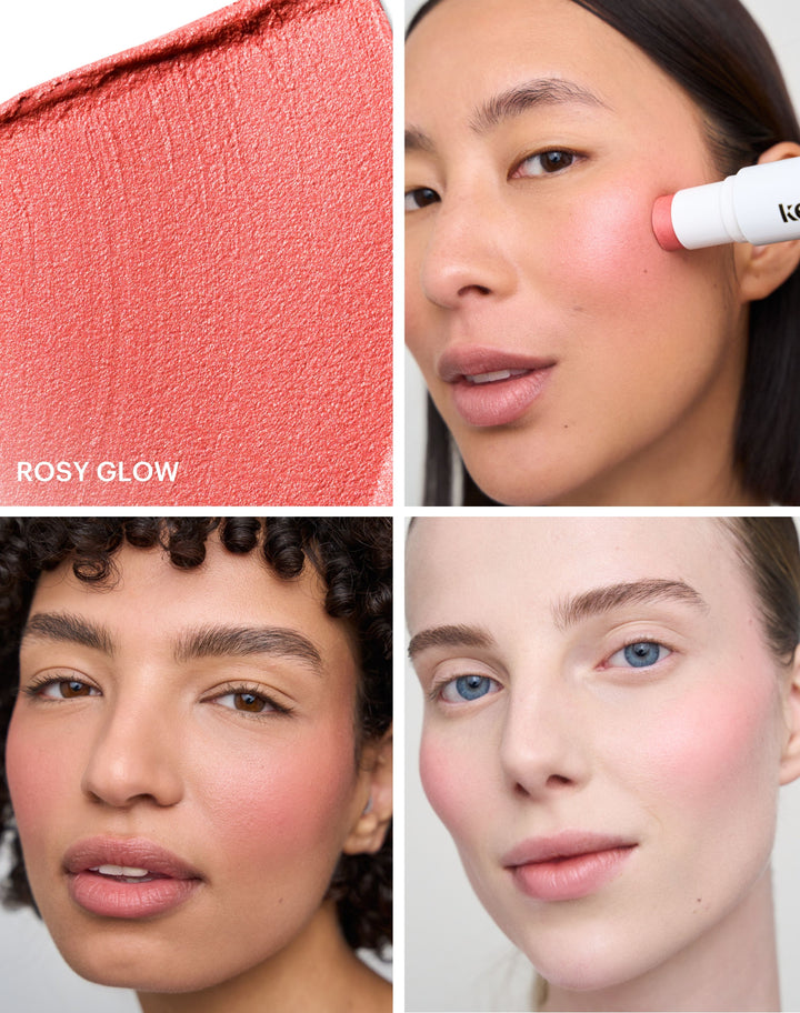 mono-stick; rosy-glow-blush: 2-in-1 Glowy Blush: A fresh peachy pink with a touch of coral and a cool-toned glow