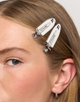 Silver; Rosaly wears the No-Crease Hairclips in silver