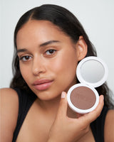 tan-to-deep; Louisa wears the 365 Bronzer in Tan to Deep