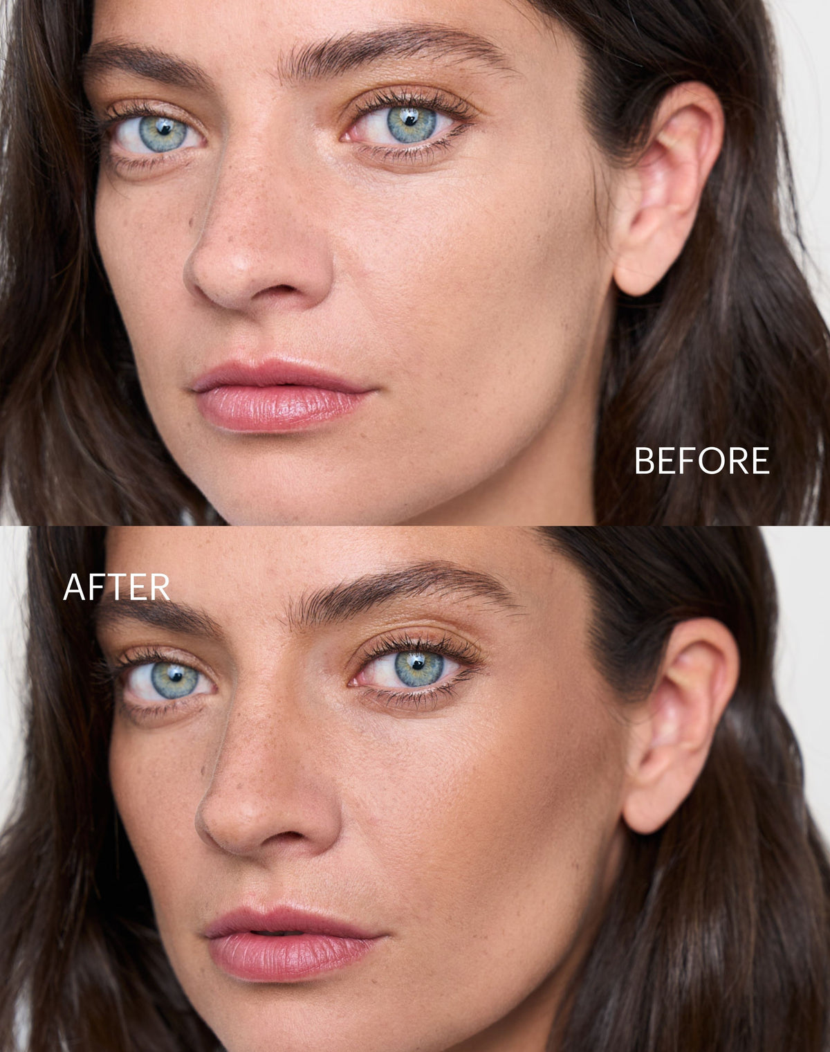 duo-stick; medium-bronzer: Before & After of the Cream Bronzers in Medium