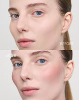 ; Paula showing the Before & After of the Bronzy Glow Blush