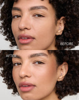 bronzy glow blush; Mariam showing the Before & After of the Bronzy Glow Blush