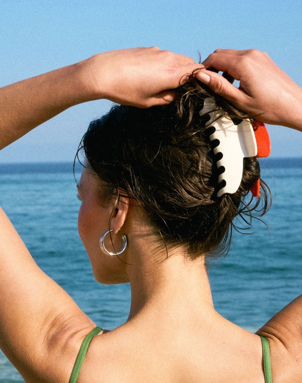 ; Stella wears the Limited Edition Duo Claw Clip
