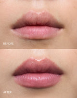 Nudie; Before & after of the Triple Tint Lip Balm in Nudie