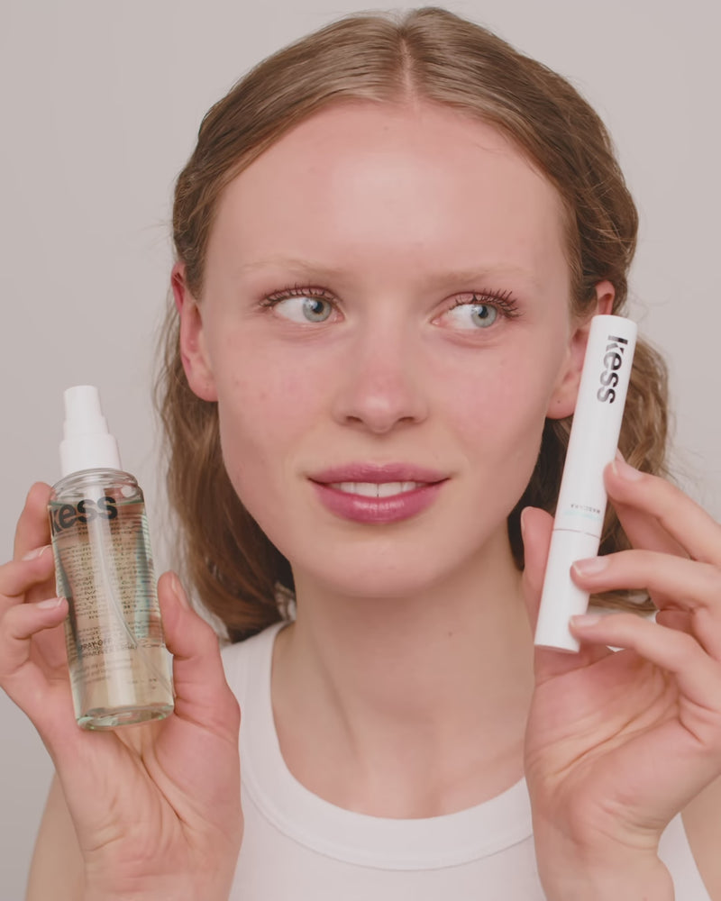 ; Alba uses the SPRAY OFF Makeup Remover Spray for our GET WET Waterproof Mascara