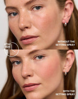 zonder en met Set & Go Setting Spray na 16 uur dragen