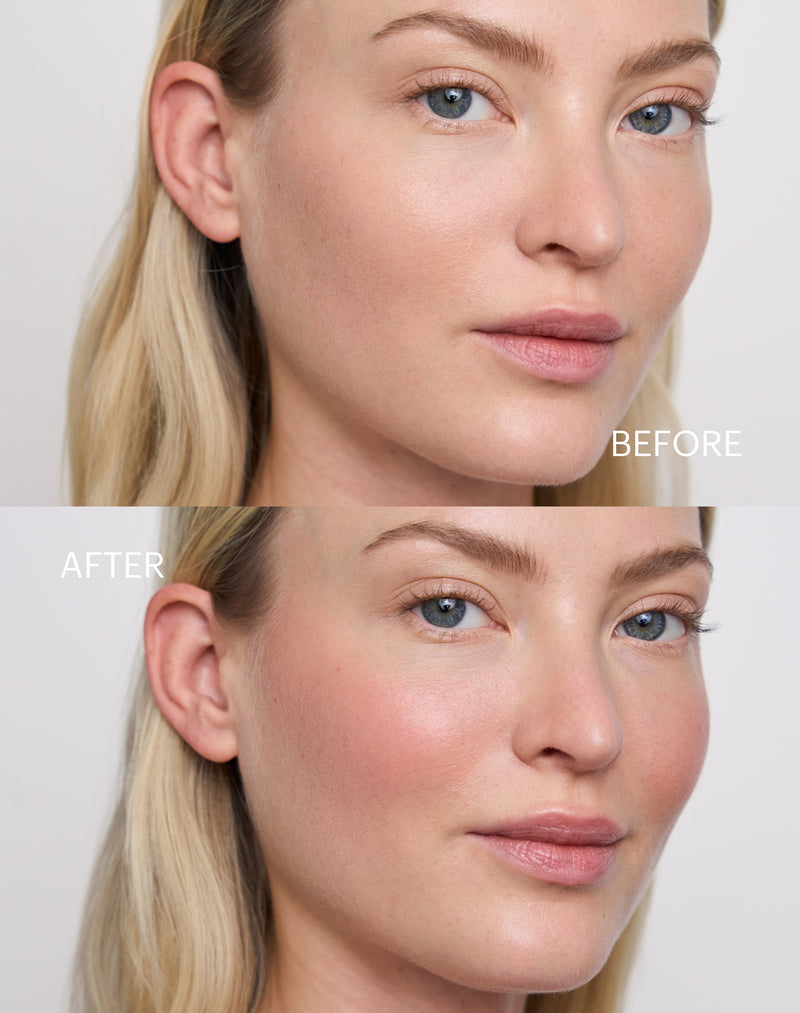Wangen blush; Voor & Na van de wangen