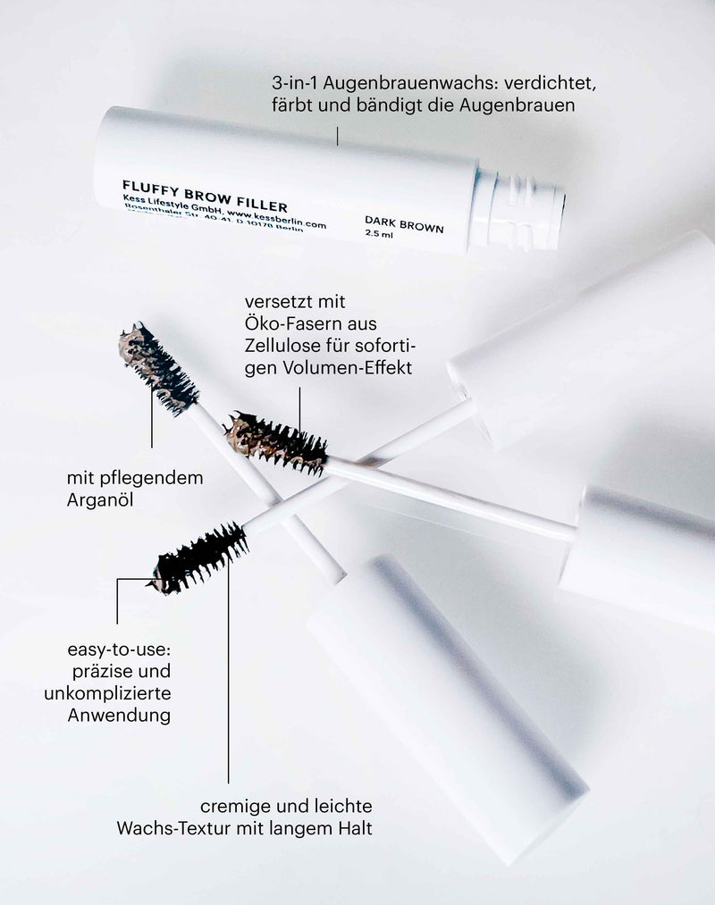 donkerbruin; 3-in-1 wenkbrauw wax: vorm, kleur & volume