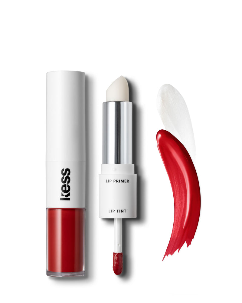rood-roze; Lip Tint & Primer Twin Stick in Red Rose