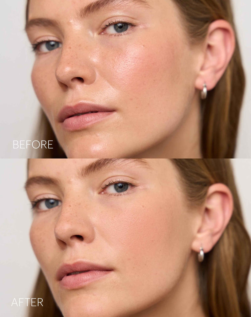 ; Voor en na van de Set & Blur Setting Powder