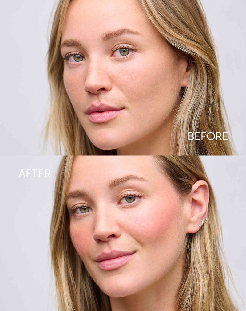 koral- blush ; Przed i po Mono Stick w koralu